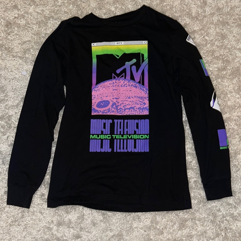Men’s black long sleeve MTV T-shirt, size: medium